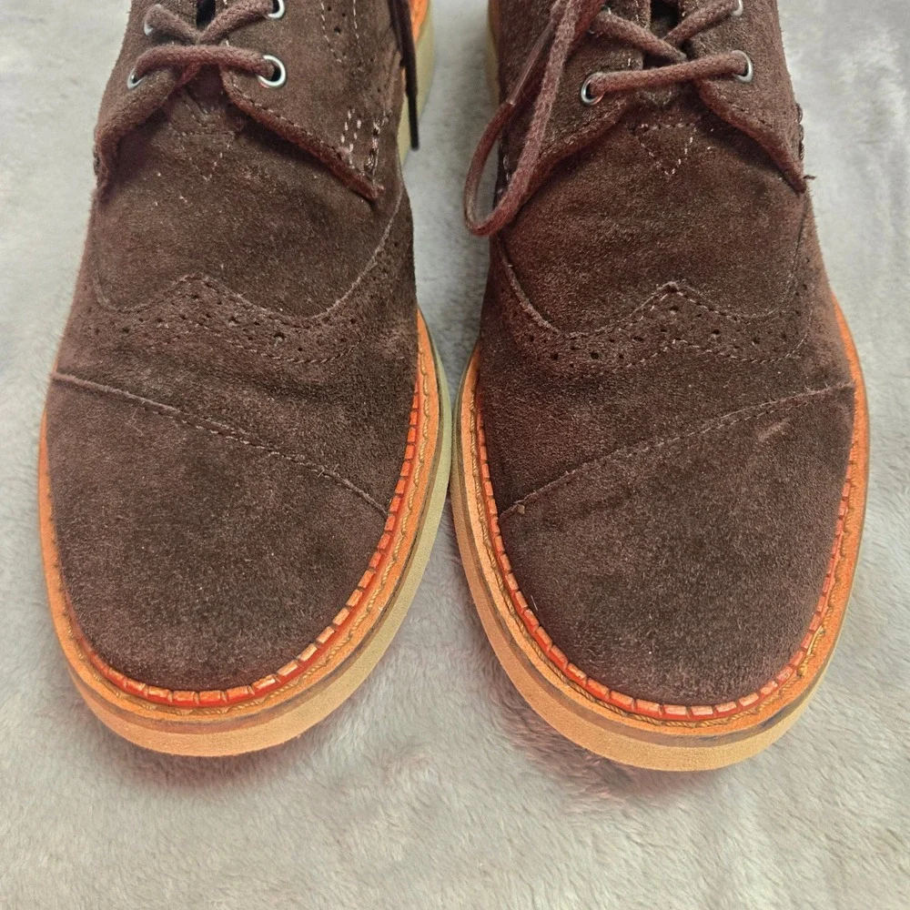 TOMS Mens Brogue Derby Shoes Dark Brown Suede Wingtip Lace Up 10009004 Size‎ 10
